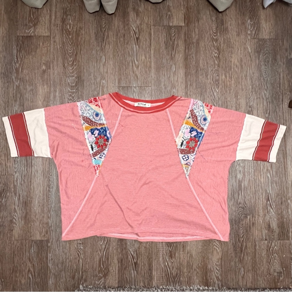 Three Bird Nest Britt Patchwork Top Red Stripe Bo… - image 2